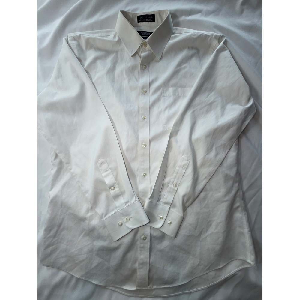 Nordstrom Mens Shop Smartcare Trim Fit Dress Shirt White Cotton 16.5 34-35